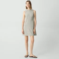 A-Line Mini Dress in Checked Linen-Blend