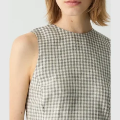 A-Line Mini Dress in Checked Linen-Blend