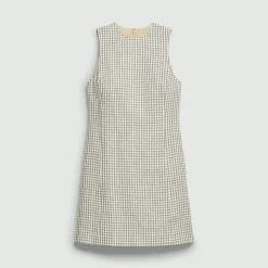 A-Line Mini Dress in Checked Linen-Blend