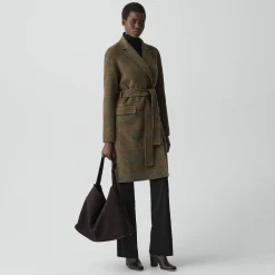 Belted Coat in Plaid Wool-Cashmere
