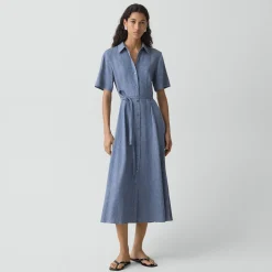 Belted Shirt Dress in Fluid Linen