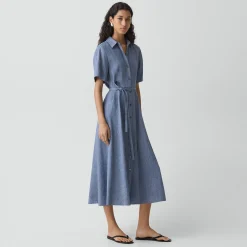 Belted Shirt Dress in Fluid Linen