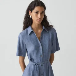 Belted Shirt Dress in Fluid Linen