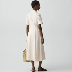 Belted Shirt Dress in Striped Cotton-Blend