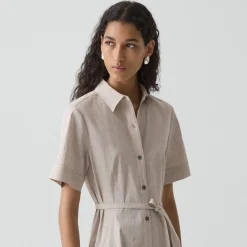 Belted Shirt Dress in Textured Linen