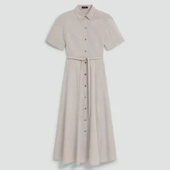 Belted Shirt Dress in Textured Linen