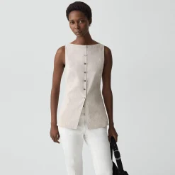Boatneck Cutaway Top in Textured Linen