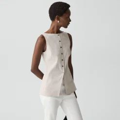Boatneck Cutaway Top in Textured Linen