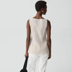 Boatneck Cutaway Top in Textured Linen