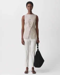 Boatneck Cutaway Top in Textured Linen