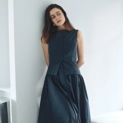 Boatneck Midi Dress in Relaxed Poplin