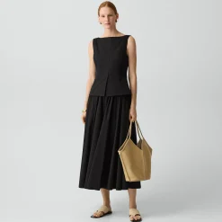 Boatneck Midi Dress in Relaxed Poplin