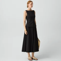 Boatneck Midi Dress in Relaxed Poplin
