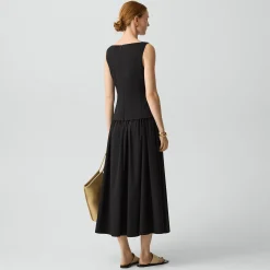 Boatneck Midi Dress in Relaxed Poplin
