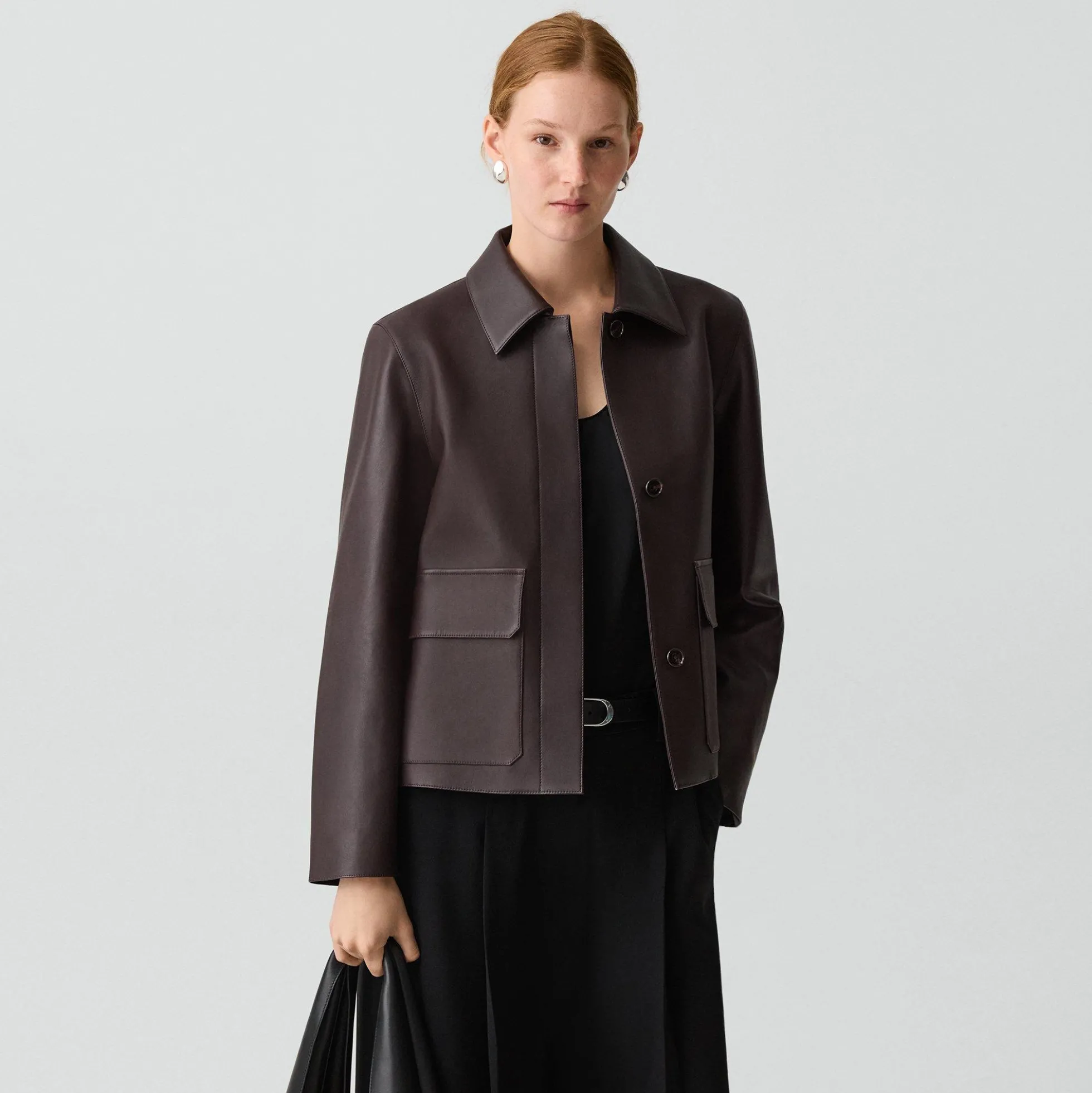 Boxy Patch Pocket Jacket in Leather