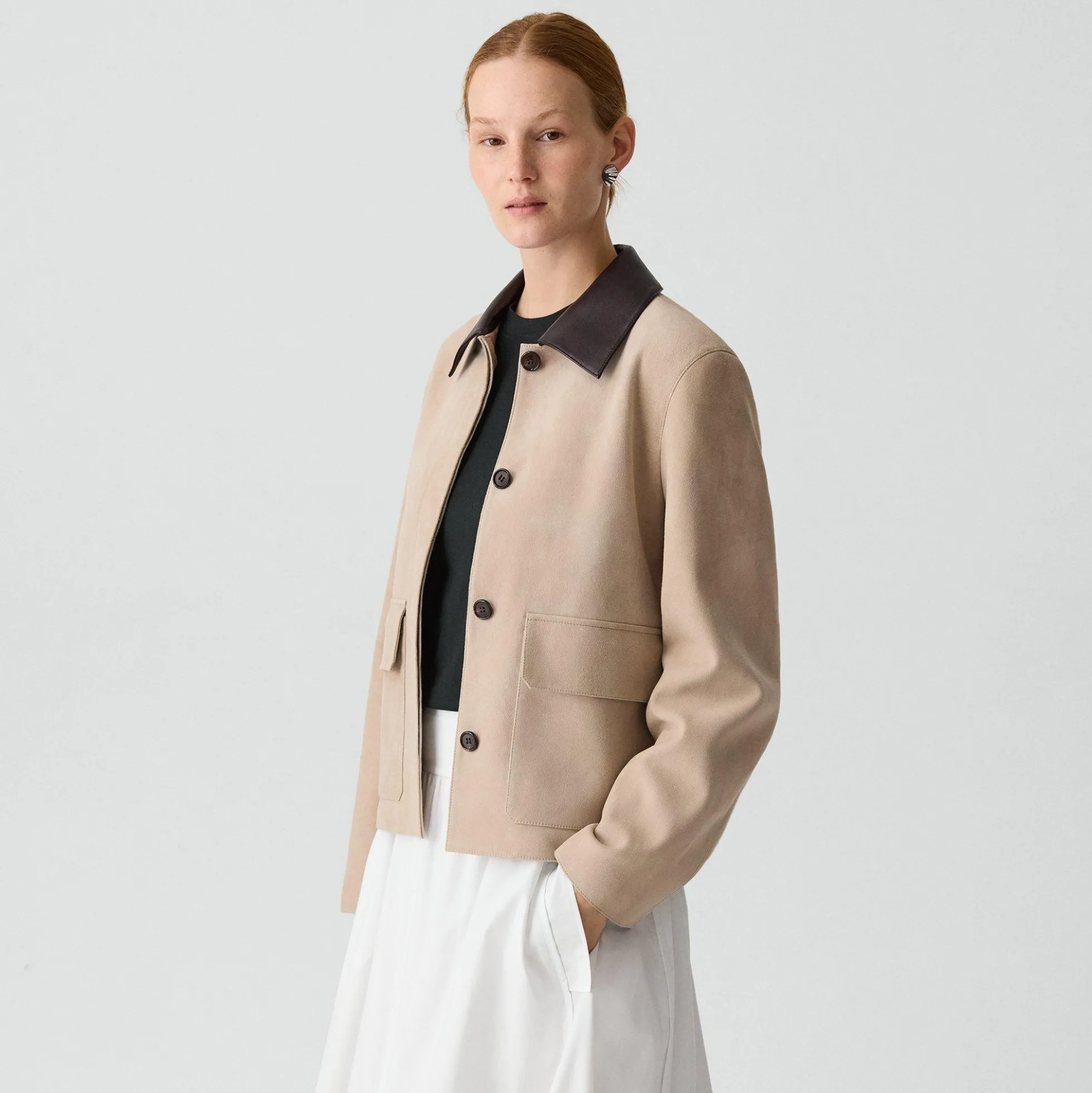 Boxy Patch Pocket Jacket in Suede