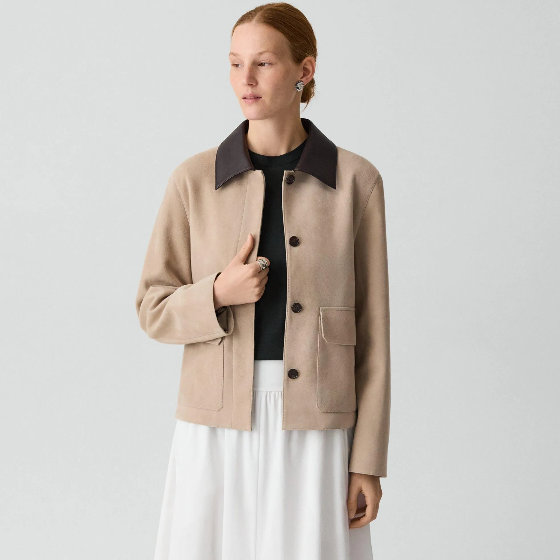Boxy Patch Pocket Jacket in Suede