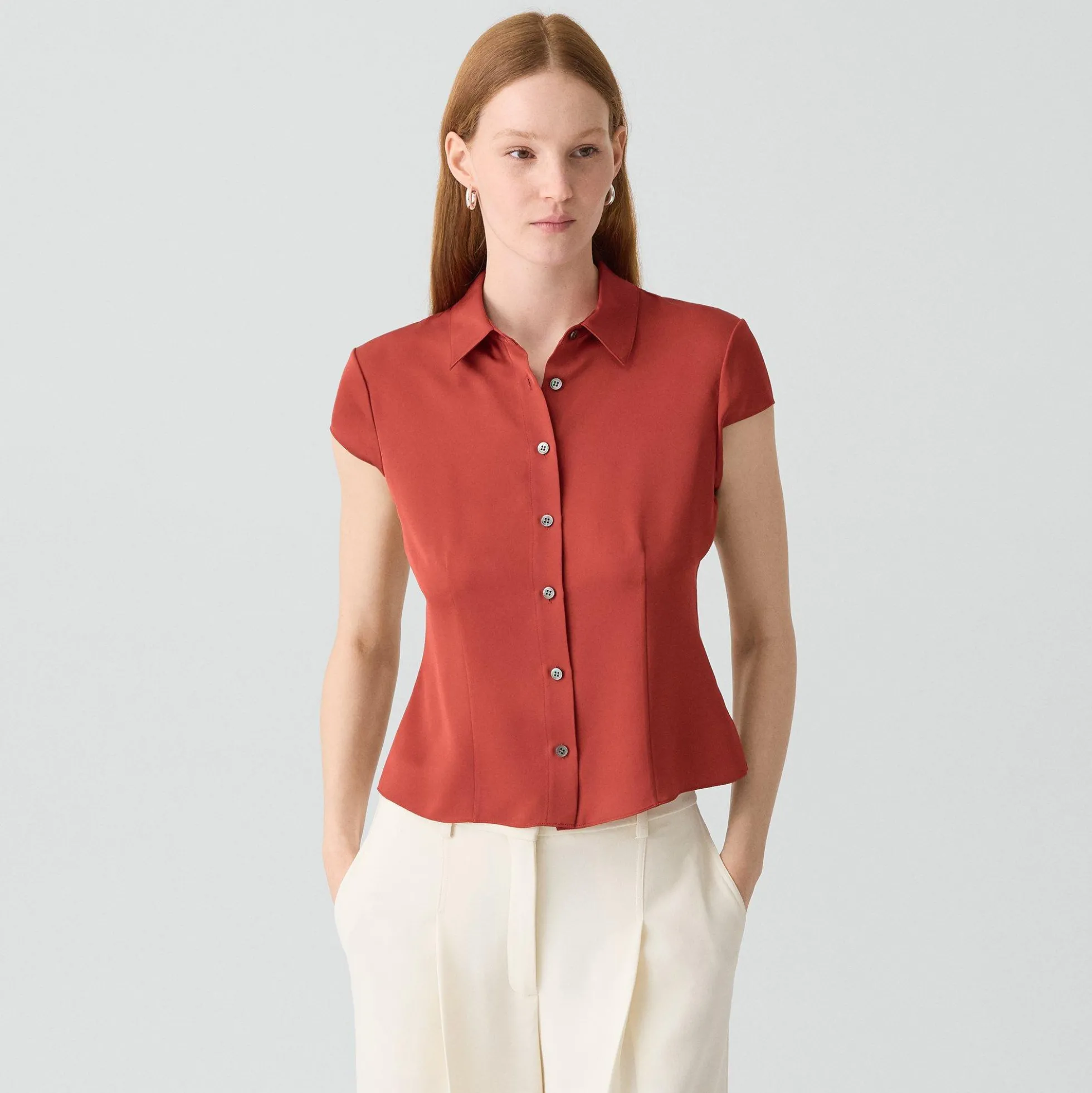 Cap Sleeve Shirt in Silk Georgette