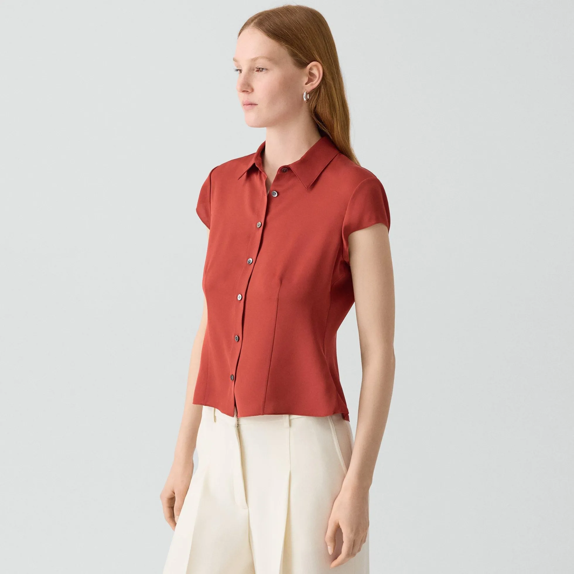 Cap Sleeve Shirt in Silk Georgette