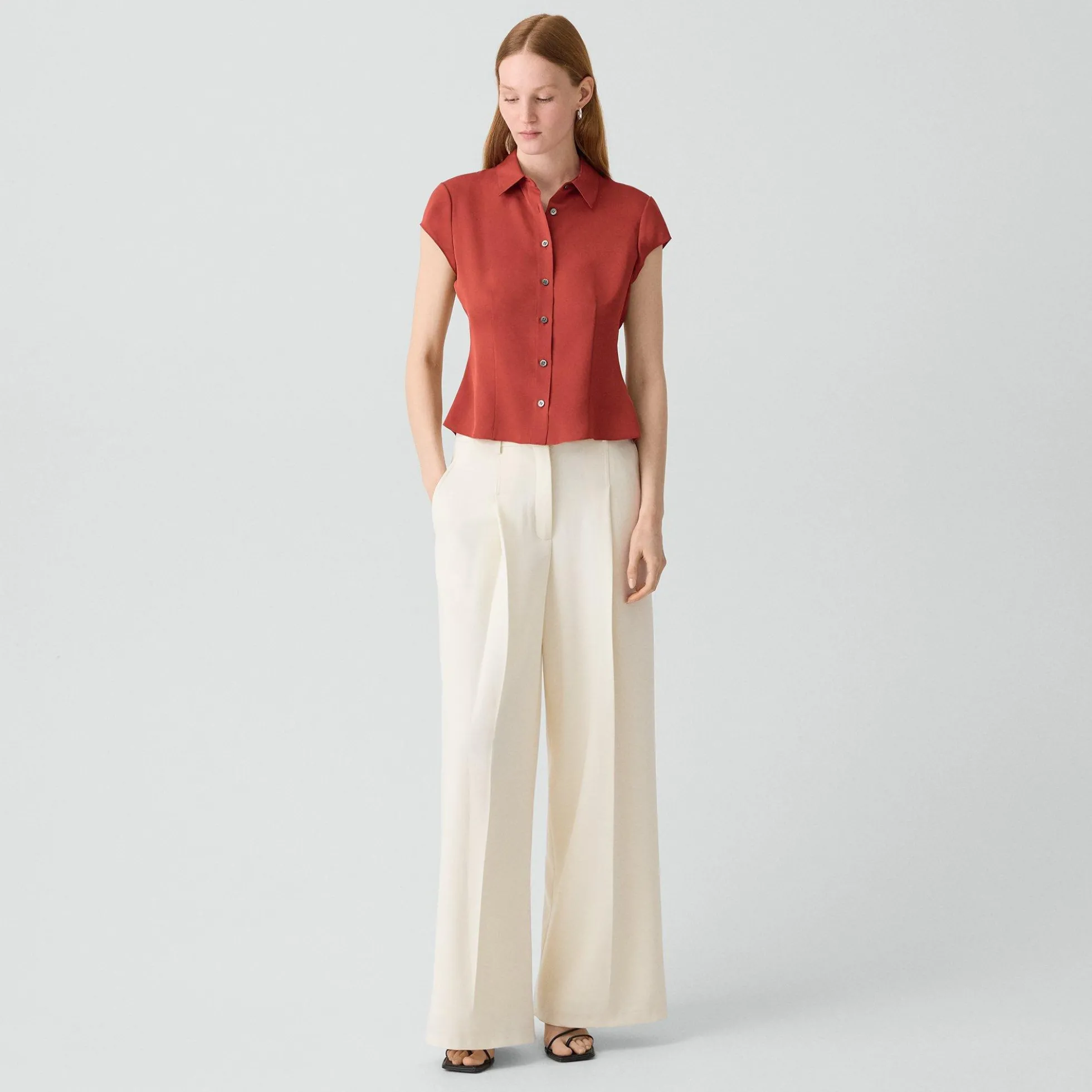 Cap Sleeve Shirt in Silk Georgette