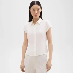 Cap Sleeve Shirt in Silk Georgette