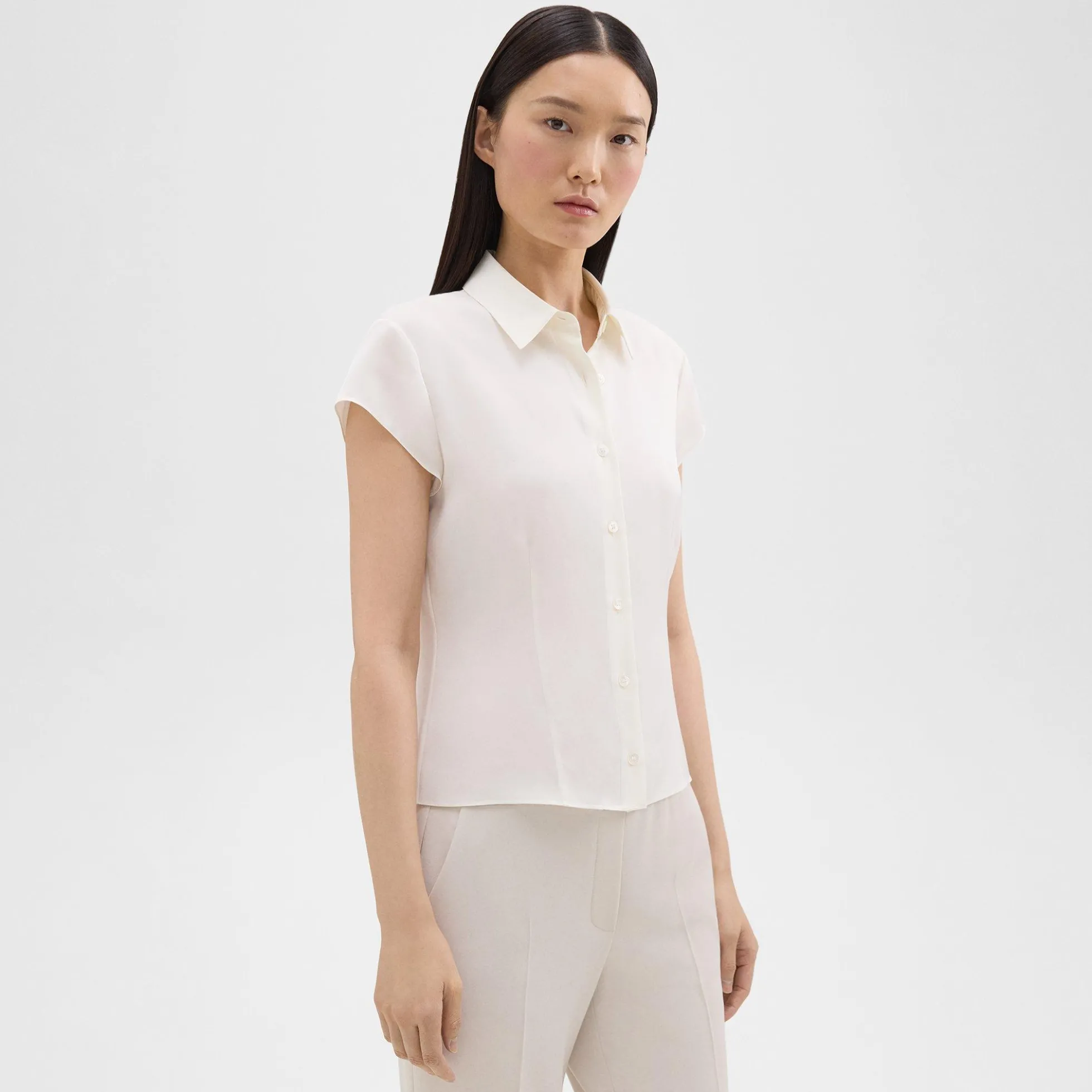 Cap Sleeve Shirt in Silk Georgette