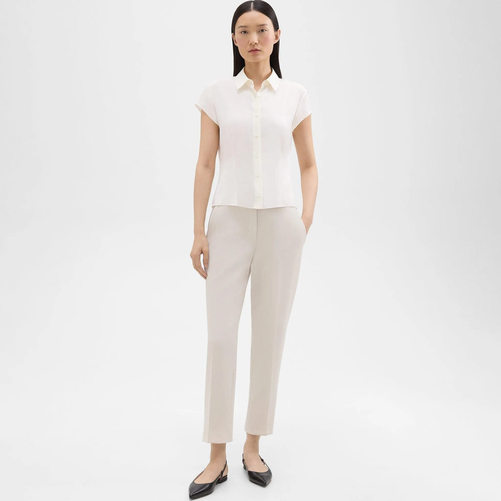 Cap Sleeve Shirt in Silk Georgette