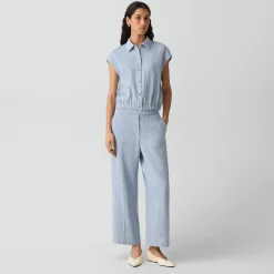 Cap-Sleeve Shirt in Fluid Linen