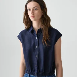 Cap-Sleeve Shirt in Relaxed Linen