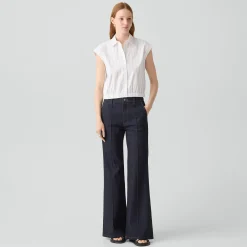 Cap-Sleeve Shirt in Striped Poplin