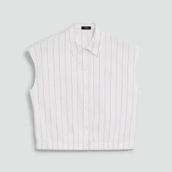 Cap-Sleeve Shirt in Striped Poplin