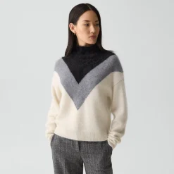 Chevron Turtleneck Sweater in Airy Cashmere
