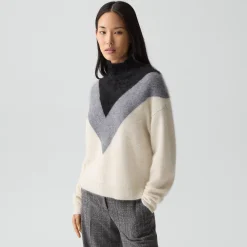 Chevron Turtleneck Sweater in Airy Cashmere