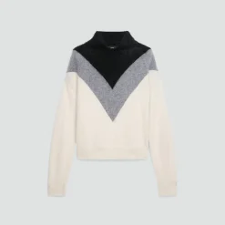 Chevron Turtleneck Sweater in Airy Cashmere