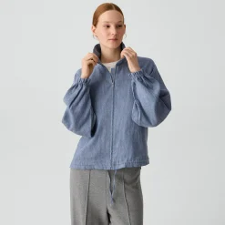 Collared Zip Jacket in Fluid Linen