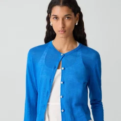 Crewneck Cardigan in Linen Knit