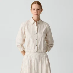 Cropped Shirt in Striped Cotton-Blend