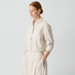 Cropped Shirt in Striped Cotton-Blend