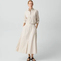 Cropped Shirt in Striped Cotton-Blend
