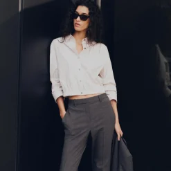 Cropped Shirt in Striped Cotton-Blend