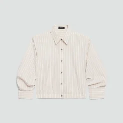 Cropped Shirt in Striped Cotton-Blend