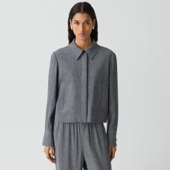 Cropped Shirt Jacket in Fluid Linen
