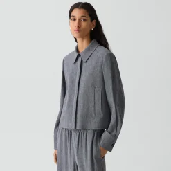 Cropped Shirt Jacket in Fluid Linen