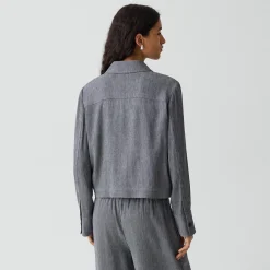 Cropped Shirt Jacket in Fluid Linen