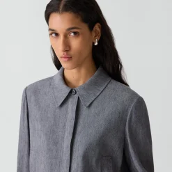 Cropped Shirt Jacket in Fluid Linen