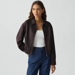 Cropped Track Jacket in Wool-Blend Flannel