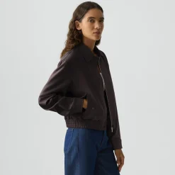 Cropped Track Jacket in Wool-Blend Flannel