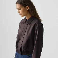 Cropped Track Jacket in Wool-Blend Flannel
