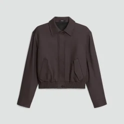 Cropped Track Jacket in Wool-Blend Flannel