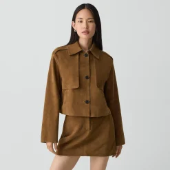 Cropped Trench Coat in Suede
